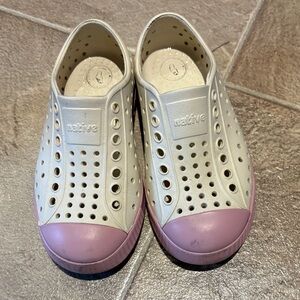 Native Slip-On Sneakers in White with Pink Toe Caps